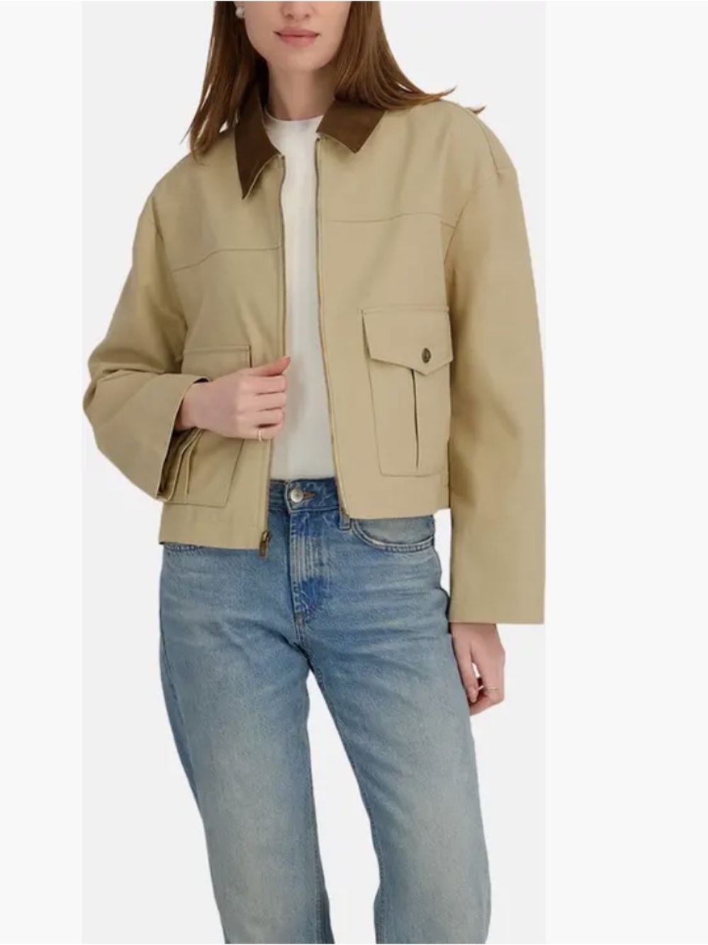Tahari Deia Corduroy Collar Cotton Barn Jacket